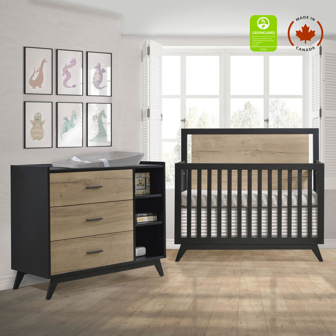 Tulip - Sissi Crib - to - double and Combo Dresser (sold as a set only) - Black/Natural Barn Oak Tulip - Nursery Furniture Sets - TU3503.46 - TU3530.46 - SET Tiny Toes in Dreamland