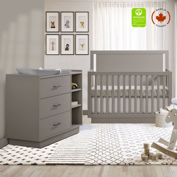 Tulip - Tito Convertible Crib and 3 Drawer Dresser XL (sold as a set only) - Greige (wood grain) Tulip - Nursery Furniture Sets - TU4503.28 - TU4530.28 - SET Tiny Toes in Dreamland