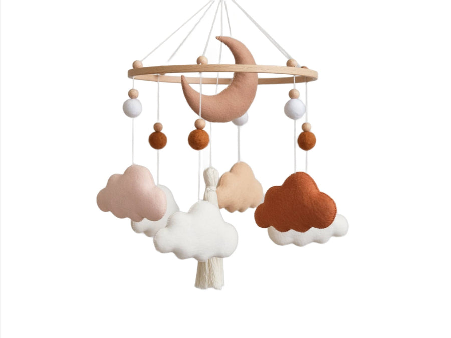 ChilDreams - Terracotta Baby Crib Mobile, Cloud Mobile, Nursery Mobile - Tiny Toes in Dreamland