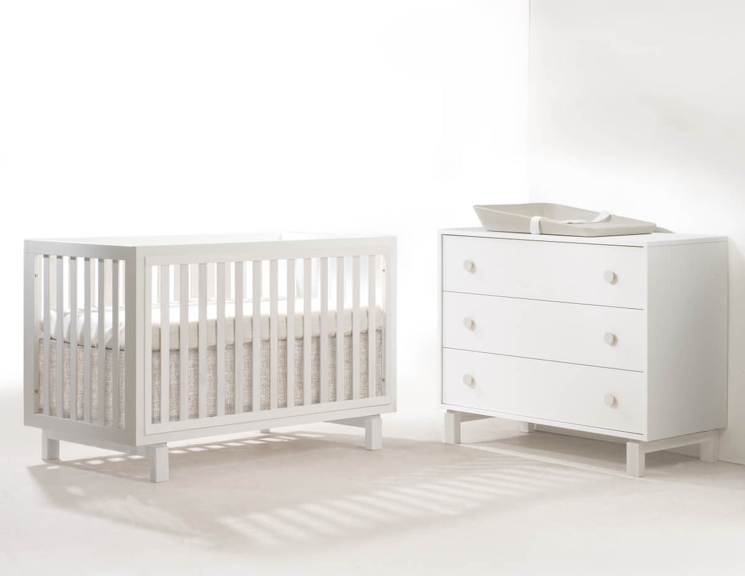 Tulip - Bjorn Classic Crib and 3 Drawer Dresser XL (sold as a set only)  - White / White