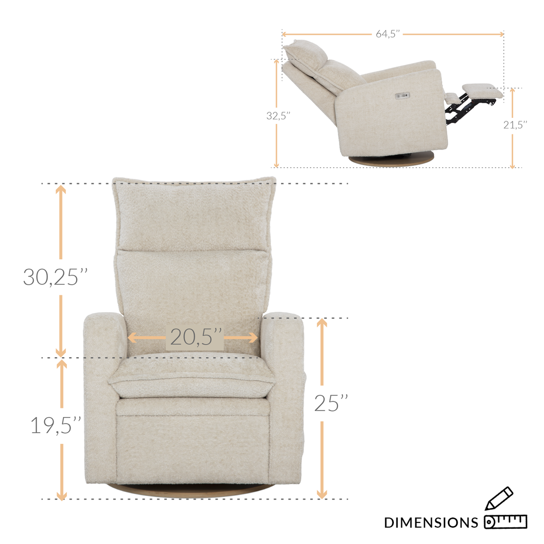 Jaymar BB - ARYA Upholstered Swivel Glider &amp; Recliner with Footrest - Henequen Ivory