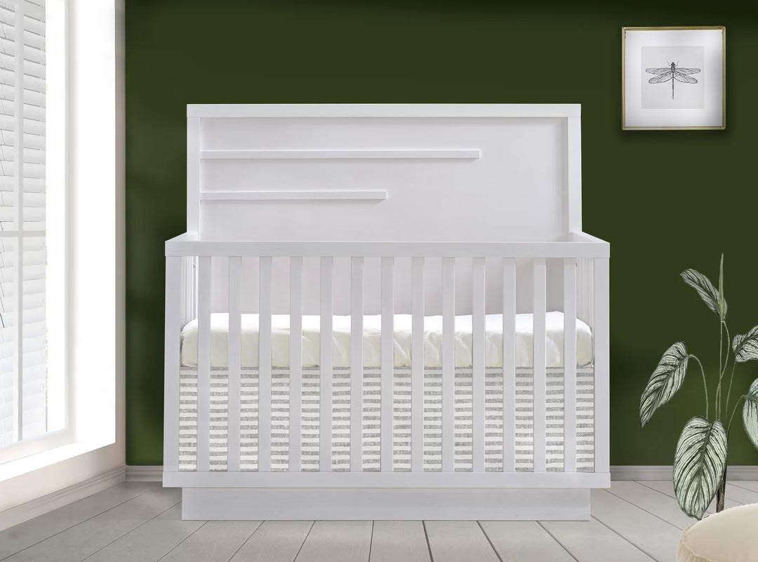 Natart - Como - Lit bébé convertible 4 en 1 avec moulure horizontale - Blanc