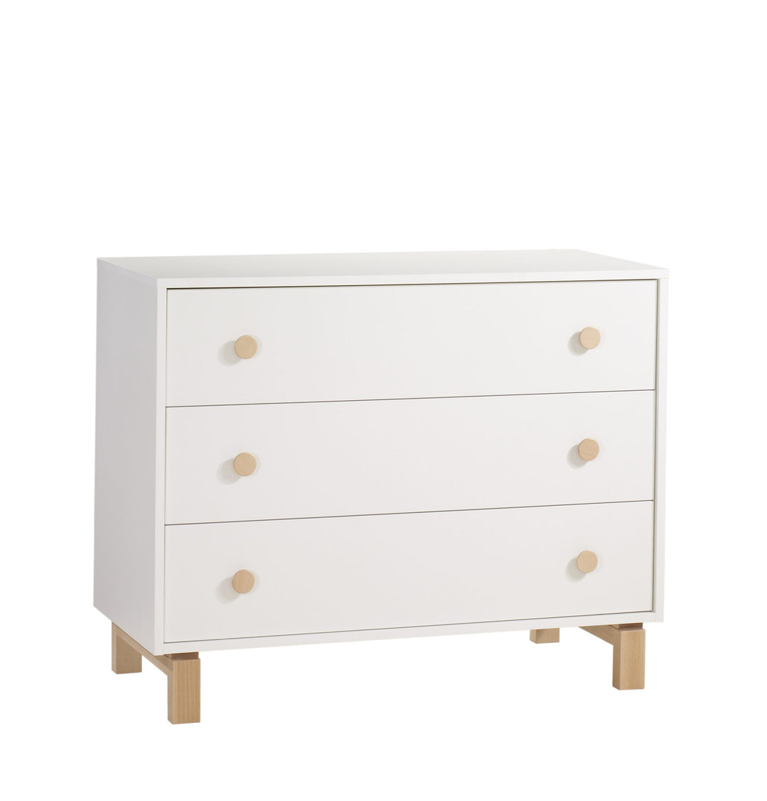 Tulipe - Lit de bébé classique Bjorn Natural - Commode 3 tiroirs XL entièrement naturelle et blanche/naturelle (vendue en ensemble uniquement)