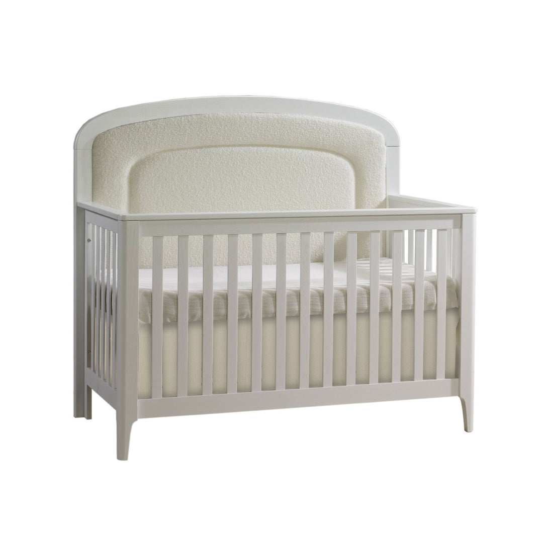 Natart - Palo “5-in-1” Convertible Crib with Bouclé Beige Upholstered headboard panel - White Palo