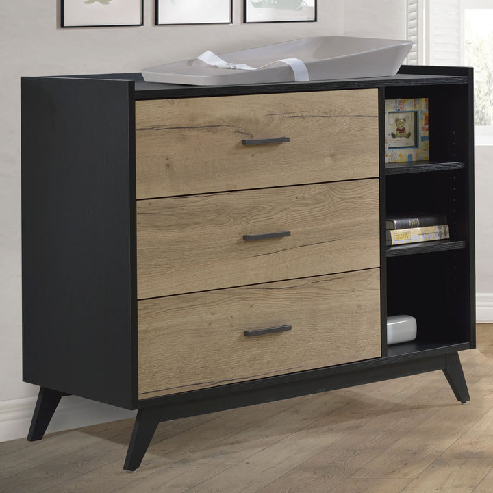 Tulip - Sissi Crib-to-double and Combo Dresser (sold as a set only)  - Black/Natural Barn Oak