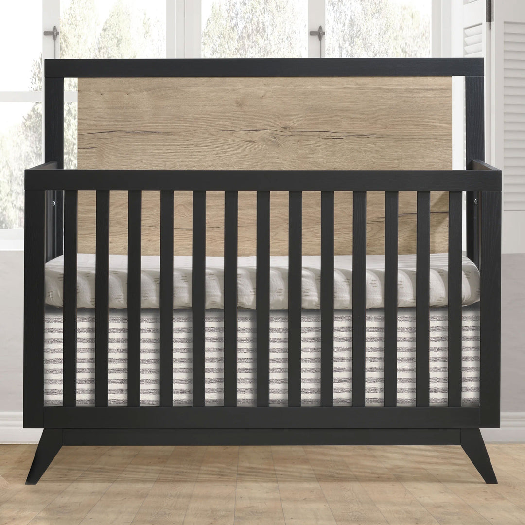 Tulip - Sissi Crib-to-double and Combo Dresser (sold as a set only)  - Black/Natural Barn Oak