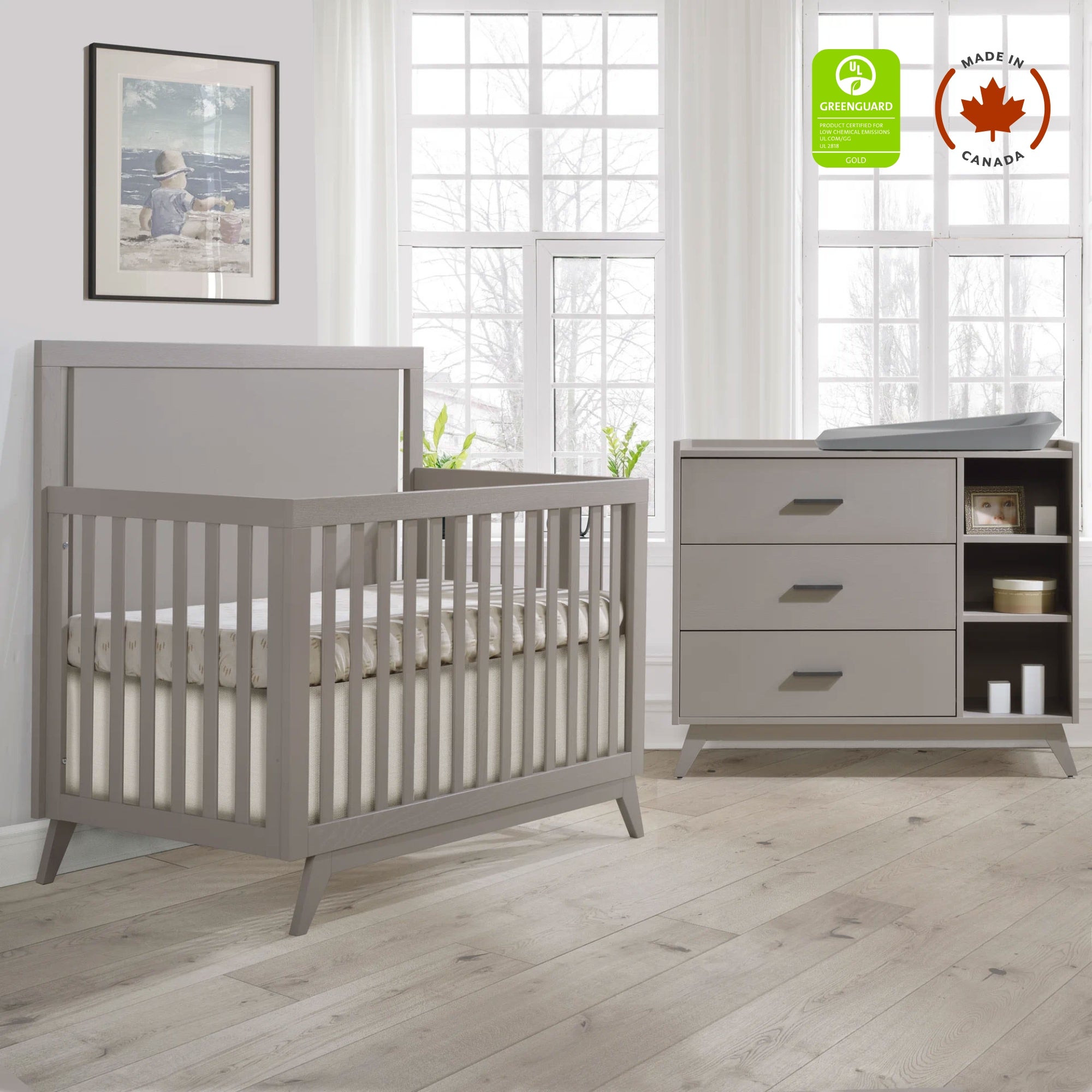 Gray crib and dresser set online