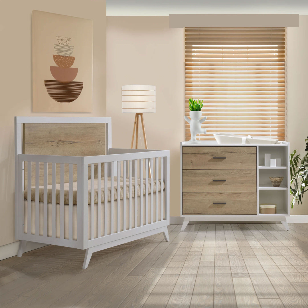 Tulip - Sissi Crib - to - double and Combo Dresser (sold as a set only) - White/Natural Oak Tulip - Nursery Furniture Sets - TU3503.40 - TU3530.40 - SET Tiny Toes in Dreamland