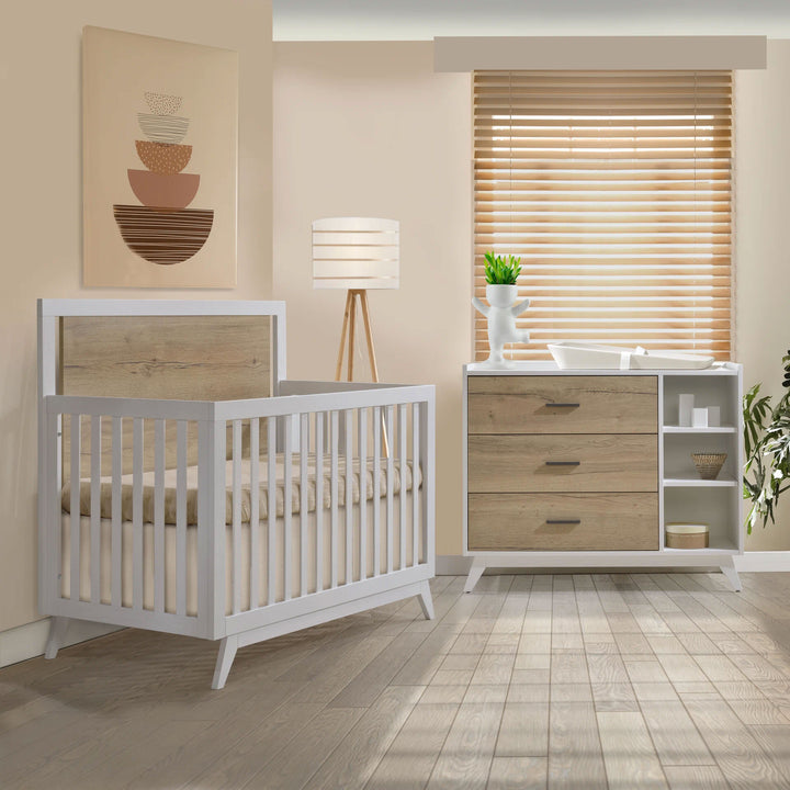 Tulip - Sissi Crib - to - double and Combo Dresser (sold as a set only) - White/Natural Oak Tulip - Nursery Furniture Sets - TU3503.40 - TU3530.40 - SET Tiny Toes in Dreamland