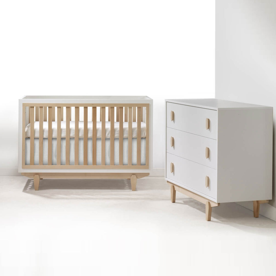 Tulip - Tate Classic Crib and 3 Drawer Dresser XL (sold as a set only) - White / Natural Tulip - Nursery Furniture Sets - TU9501.19 - TU9534.19 - SET Tiny Toes in Dreamland