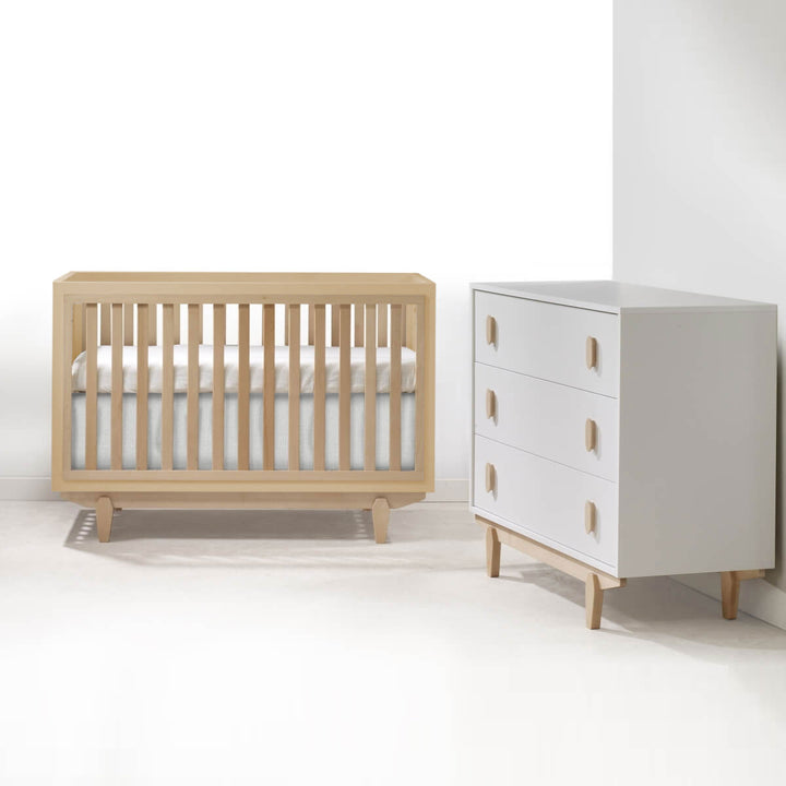 Tulip - Tate Classic Crib and 3 Drawer Dresser XL (sold as a set only)  - All Natural crib & White/Natural Dresser