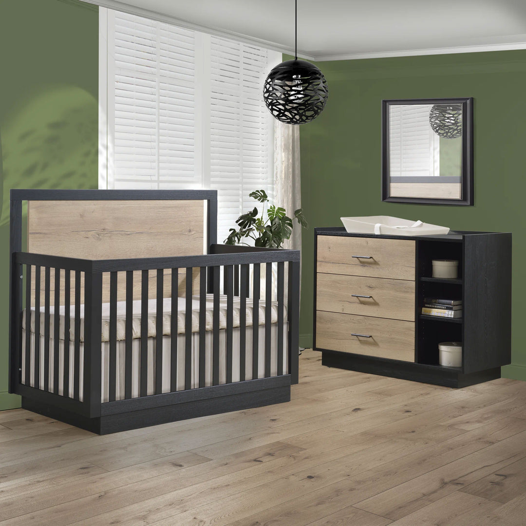 Tulip - Tito Convertible Crib and 3 Drawer Dresser XL (sold as a set only) - Black/Natural Barn Oak Tulip - Nursery Furniture Sets - TU4503.46 - TU4530.46 - SET Tiny Toes in Dreamland