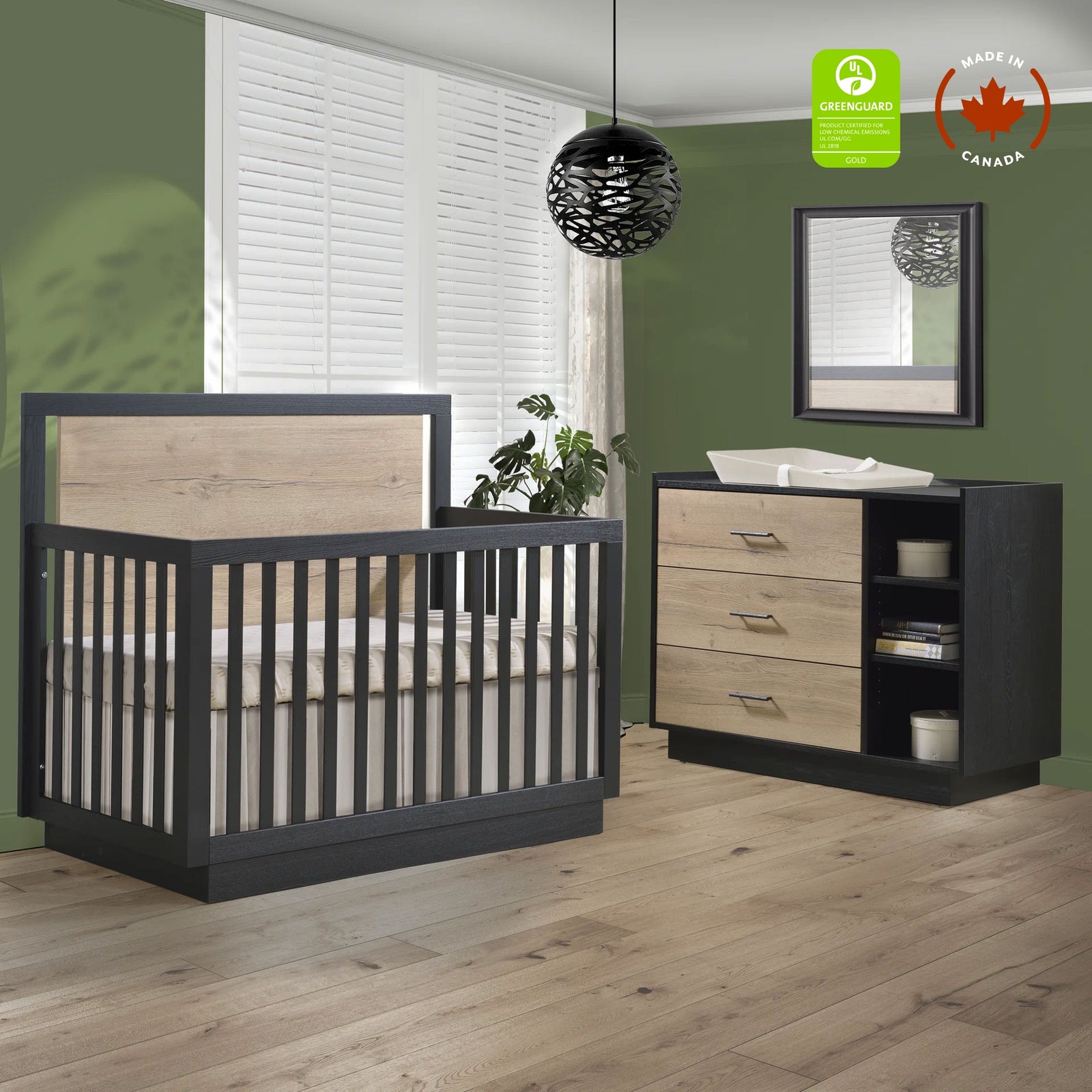 Tulip - Tito Convertible Crib and 3 Drawer Dresser XL (sold as a set only) - Black/Natural Barn Oak Tulip - Nursery Furniture Sets - TU4503.46 - TU4530.46 - SET Tiny Toes in Dreamland