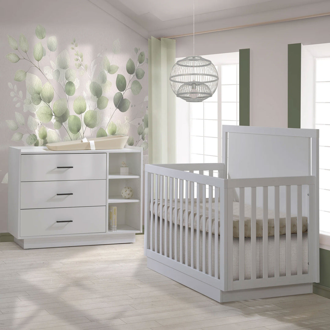 Tulipe - Lit bébé convertible Tito et commode 3 tiroirs XL (vendus en ensemble uniquement) - Blanc