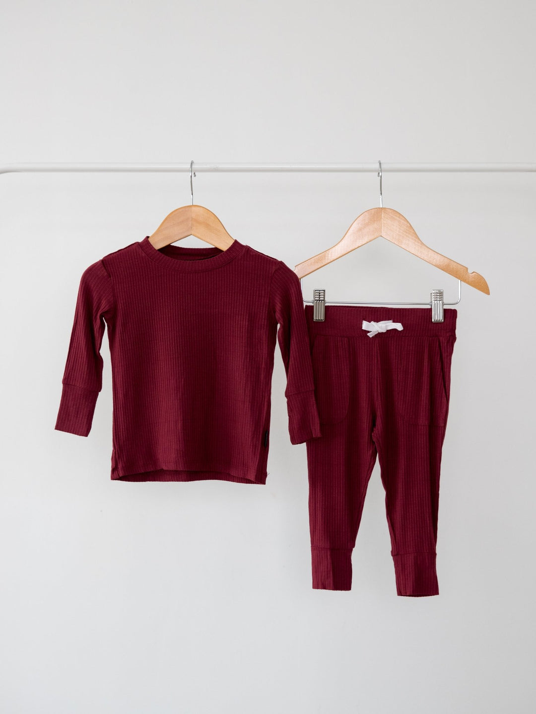 Burgundy Ribbed Bamboo 2 - Piece Long Sleeve Jogger Set Lulush The Label Kids Clothing - Baby & Toddler Sleepwear - JS-RB-BUR-12 Tiny Toes in Dreamland