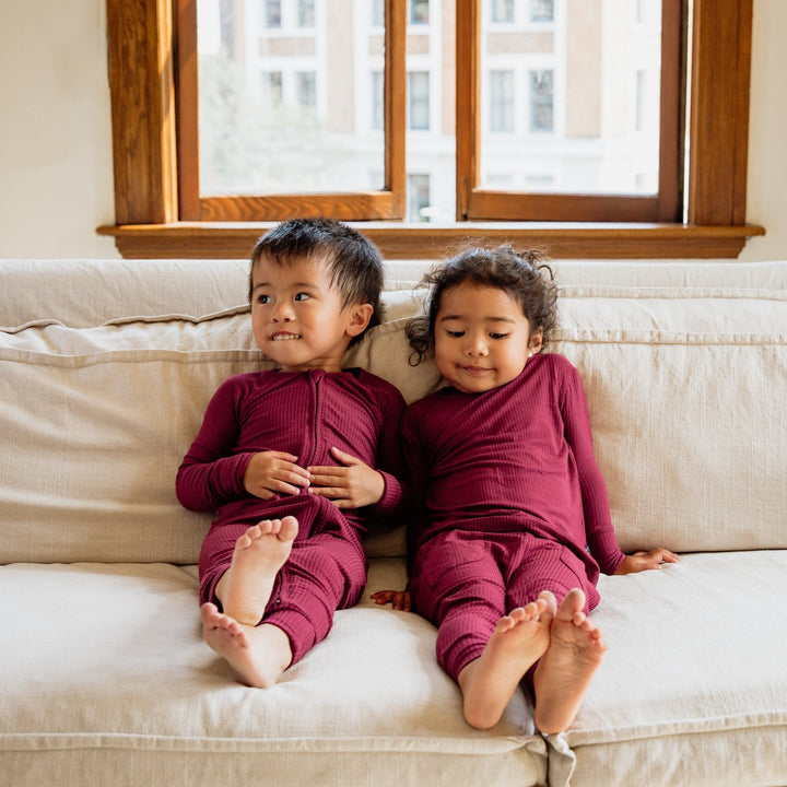 Burgundy Ribbed Bamboo 2 - Piece Long Sleeve Jogger Set Lulush The Label Kids Clothing - Baby & Toddler Sleepwear - JS-RB-BUR-12 Tiny Toes in Dreamland