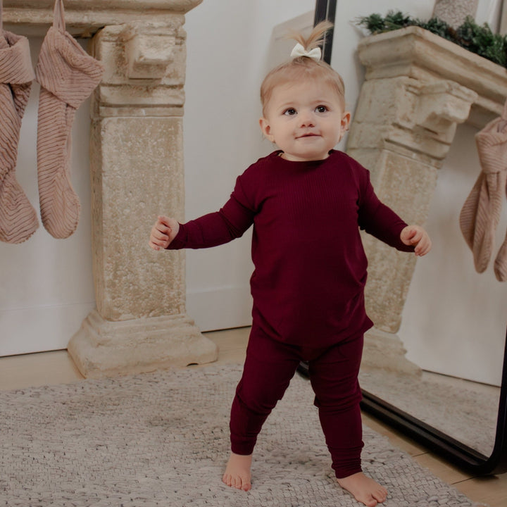 Burgundy Ribbed Bamboo 2 - Piece Long Sleeve Jogger Set Lulush The Label Kids Clothing - Baby & Toddler Sleepwear - JS-RB-BUR-12 Tiny Toes in Dreamland
