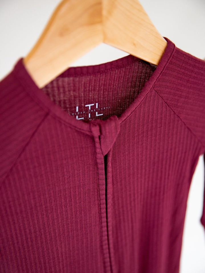 Burgundy Ribbed Bamboo Convertible Zippered Romper Lulush The Label Kids Clothing - Baby & Toddler Sleepwear - CZS-RB-BUR-0 Tiny Toes in Dreamland
