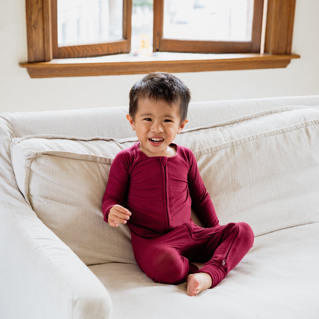 Burgundy Ribbed Bamboo Convertible Zippered Romper Lulush The Label Kids Clothing - Baby & Toddler Sleepwear - CZS-RB-BUR-0 Tiny Toes in Dreamland