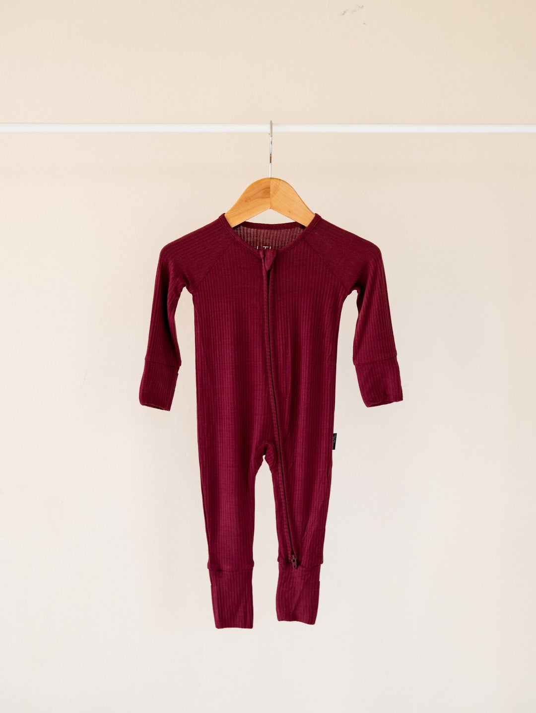 Burgundy Ribbed Bamboo Convertible Zippered Romper Lulush The Label Kids Clothing - Baby & Toddler Sleepwear - CZS-RB-BUR-0 Tiny Toes in Dreamland