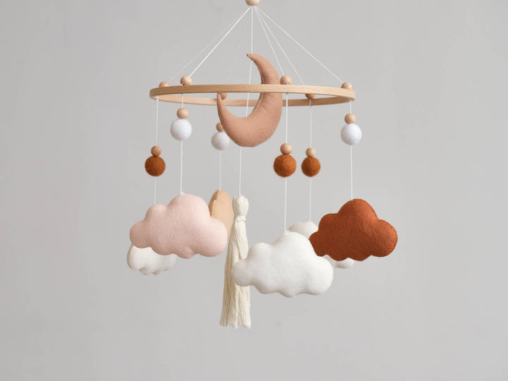 ChilDreams - Terracotta Baby Crib Mobile, Cloud Mobile, Nursery Mobile - Tiny Toes in Dreamland