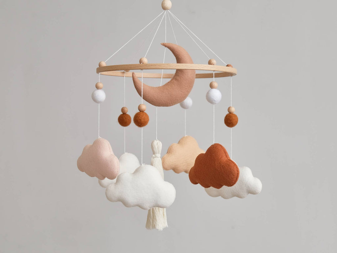 ChilDreams - Terracotta Baby Crib Mobile, Cloud Mobile, Nursery Mobile - Tiny Toes in Dreamland