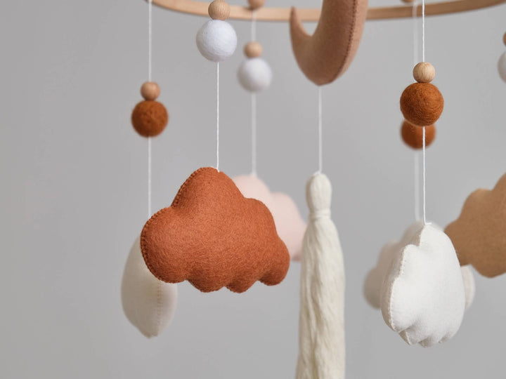 ChilDreams - Terracotta Baby Crib Mobile, Cloud Mobile, Nursery Mobile - Tiny Toes in Dreamland