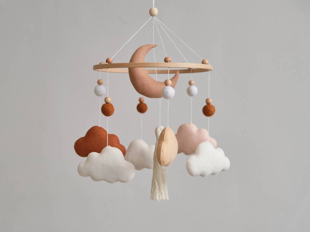 ChilDreams - Terracotta Baby Crib Mobile, Cloud Mobile, Nursery Mobile - Tiny Toes in Dreamland