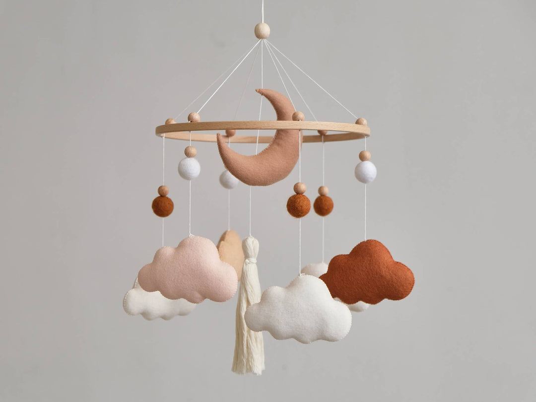 ChilDreams - Terracotta Baby Crib Mobile, Cloud Mobile, Nursery Mobile - Tiny Toes in Dreamland