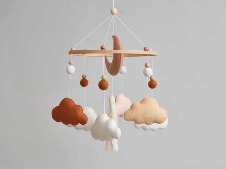 ChilDreams - Terracotta Baby Crib Mobile, Cloud Mobile, Nursery Mobile - Tiny Toes in Dreamland