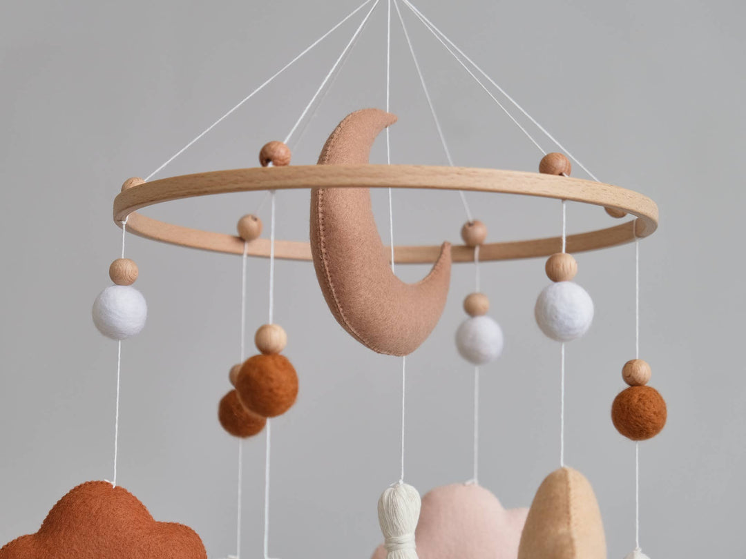 ChilDreams - Terracotta Baby Crib Mobile, Cloud Mobile, Nursery Mobile - Tiny Toes in Dreamland