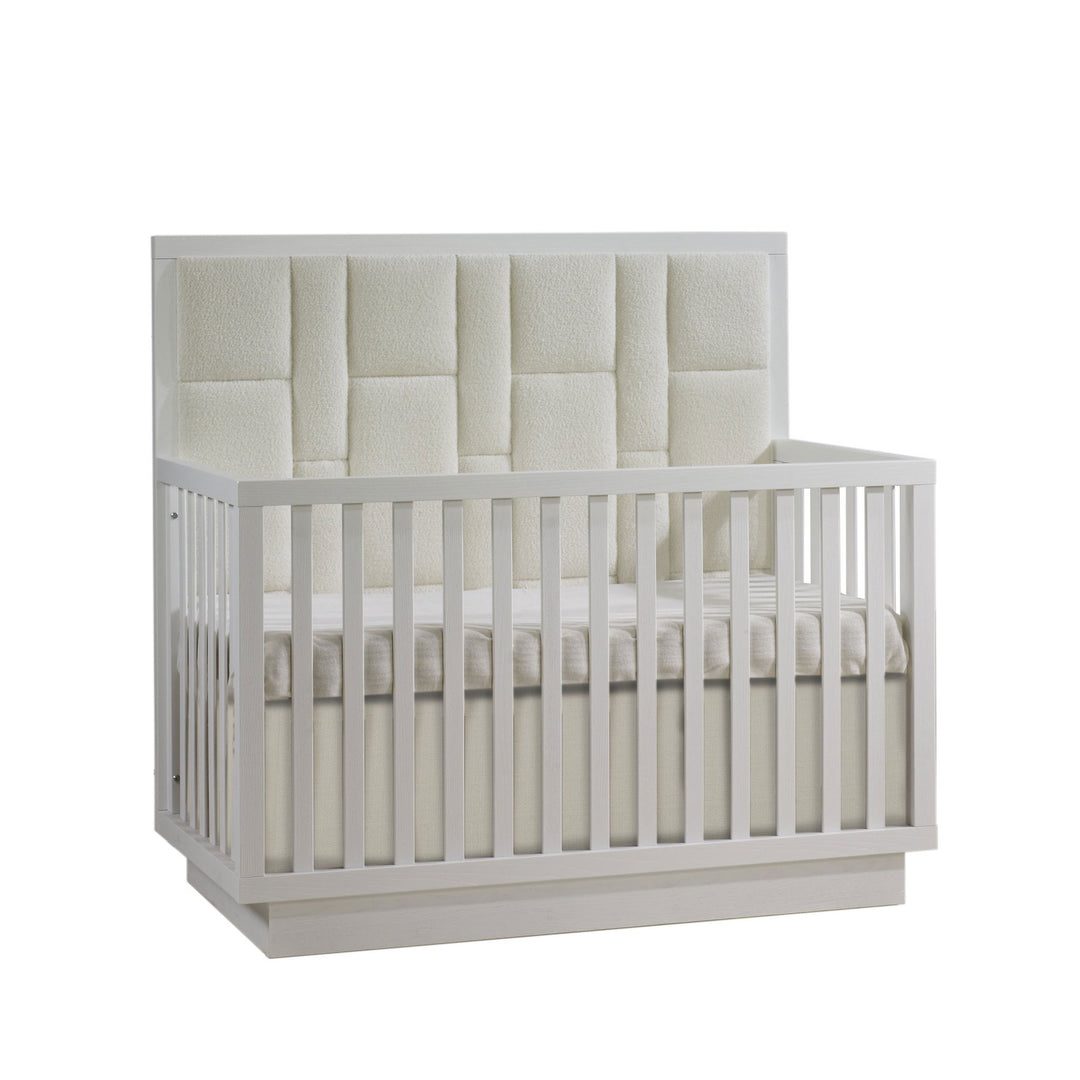 Natart - Como 4-in-1 Convertible Crib with Geometric Upholstered Headboard panel - White