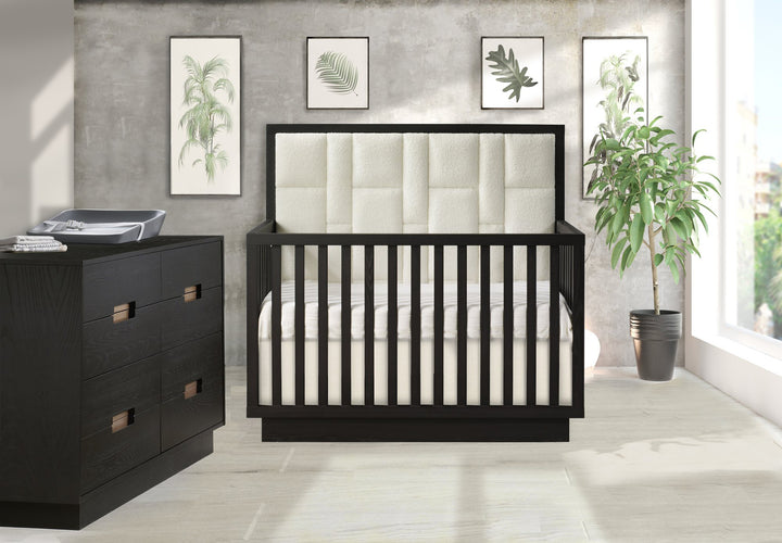 Natart - Lit de bébé convertible 4 en 1 Como avec panneau de tête de lit tapissier géométrique - Crépuscule