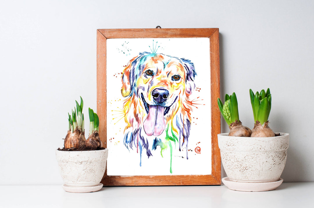 Whitehouse Art - Golden Retriever Art Print, Golden Painting, Dog Mom