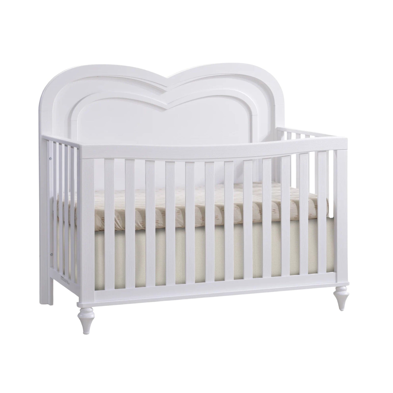 Greta ‘’4 - in - 1’’ Convertible crib with heart shaped decorative molding - White Natart Juvenile - Convertible Crib - 16003.70 Tiny Toes in Dreamland