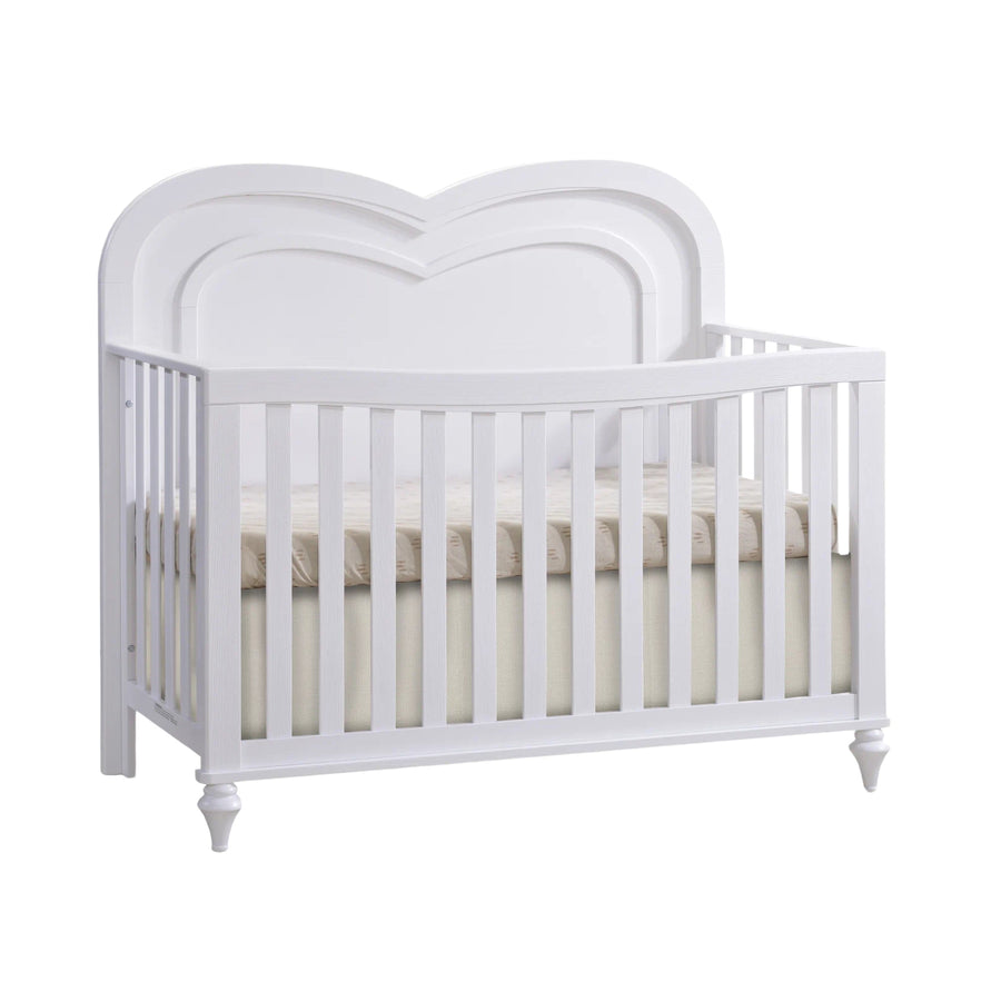 Greta ‘’4 - in - 1’’ Convertible crib with heart shaped decorative molding - White Natart Juvenile - Convertible Crib - 16003.70 Tiny Toes in Dreamland
