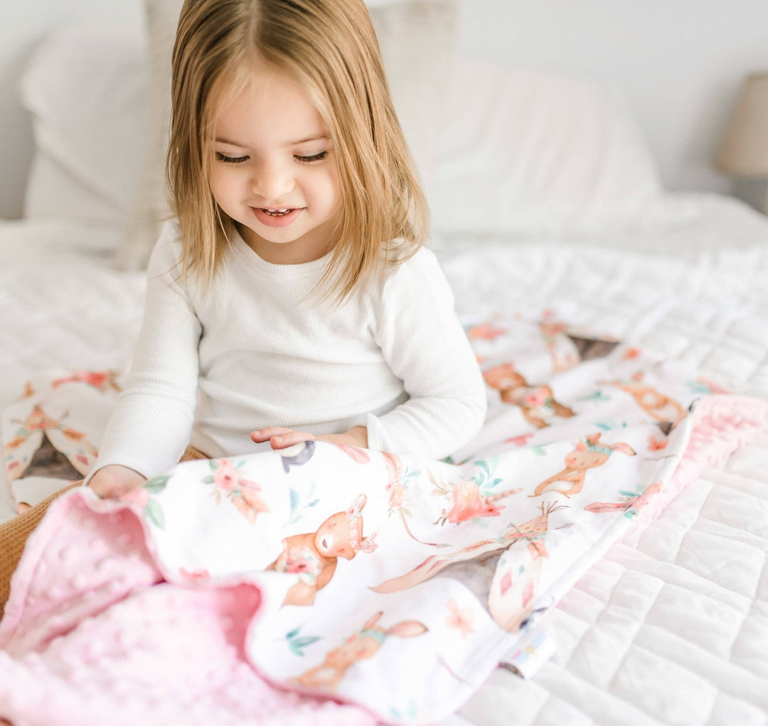 Honey Lemonade - Baby & Toddler Minky Blanket - Woodland Tribe Pink - Tiny Toes in Dreamland