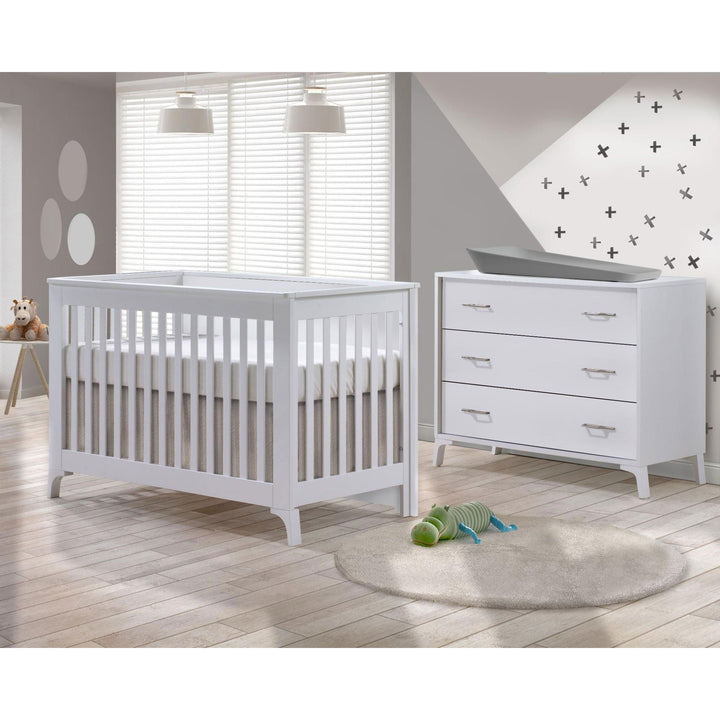 Metro Convertible Crib and 3 Drawer Dresser XL (sold as a set only) - All White Tulip - Nursery Furniture Sets - TU2506 - TU2534 - 21 - SET Tiny Toes in Dreamland