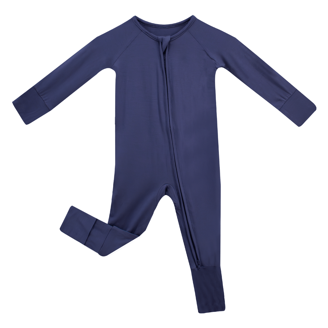 Muted Navy Bamboo Convertible Zippered Romper Lulush The Label Kids Clothing - Baby & Toddler Sleepwear - CZS-BLU-0 Tiny Toes in Dreamland