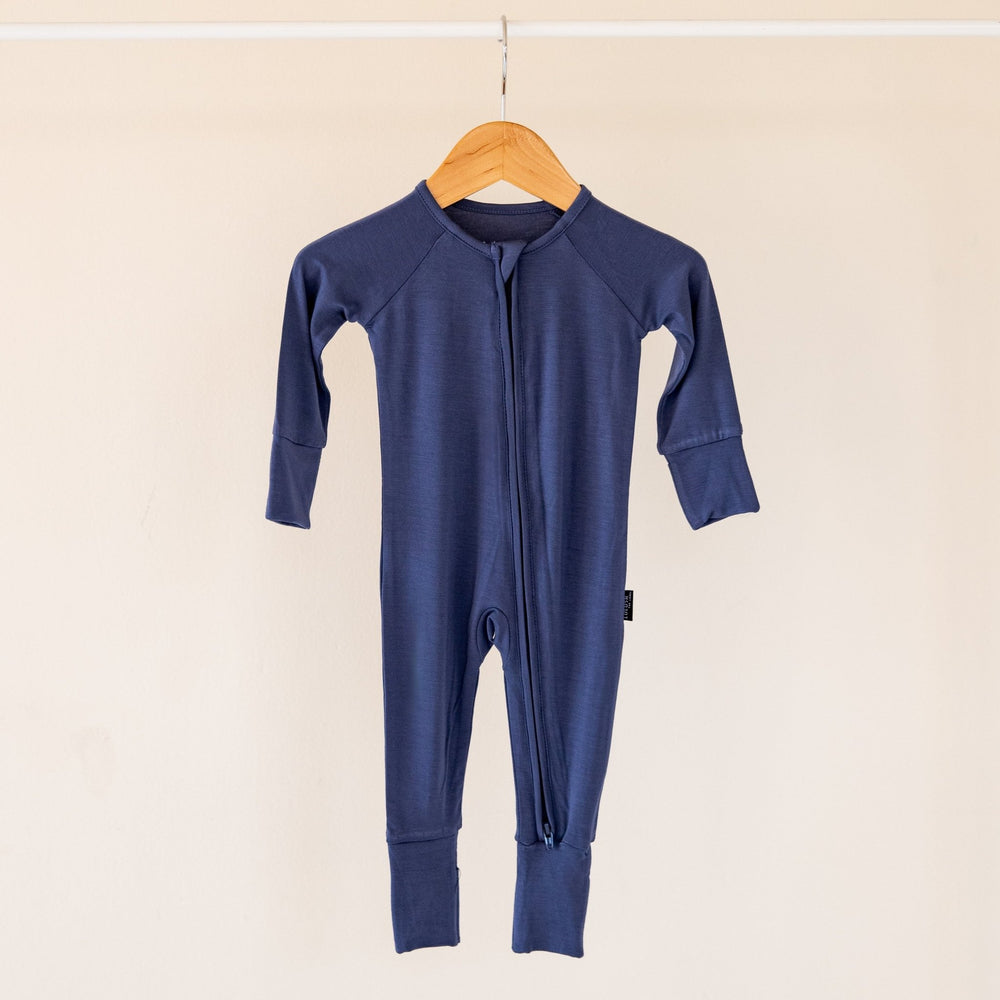 Muted Navy Bamboo Convertible Zippered Romper Lulush The Label Kids Clothing - Baby & Toddler Sleepwear - CZS-BLU-0 Tiny Toes in Dreamland