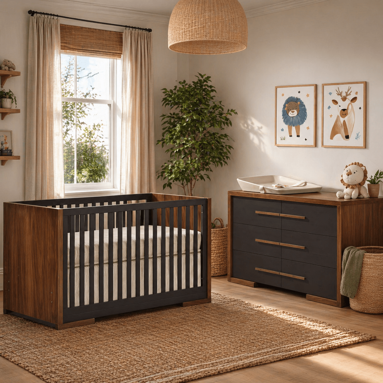 Natart - Aria - Classic Crib and dresser - Walnut and Dusk SET Natart Juvenile - Nursery Furniture Sets - 18003.78-18036.78-SET Tiny Toes in Dreamland