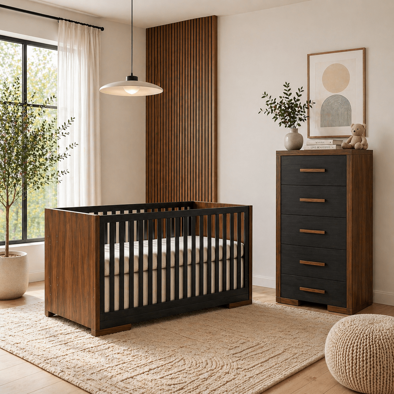 Natart - Aria - Classic Crib and dresser - Walnut and Dusk SET Natart Juvenile - Nursery Furniture Sets - 18003.78-18037.78-SET Tiny Toes in Dreamland