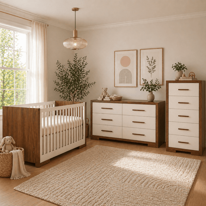 Natart - Aria - Classic Crib and dresser - Walnut and Linen SET Natart Juvenile - Nursery Furniture Sets - 18003.77-18036.77-18037.77-SET Tiny Toes in Dreamland