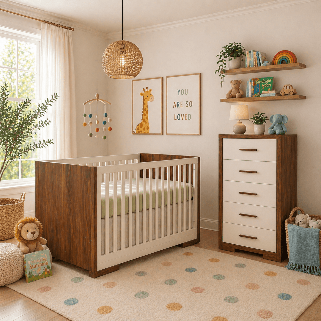 Natart - Aria - Classic Crib and dresser - Walnut and Linen SET Natart Juvenile - Nursery Furniture Sets - 18003.77-18037.77-SET Tiny Toes in Dreamland