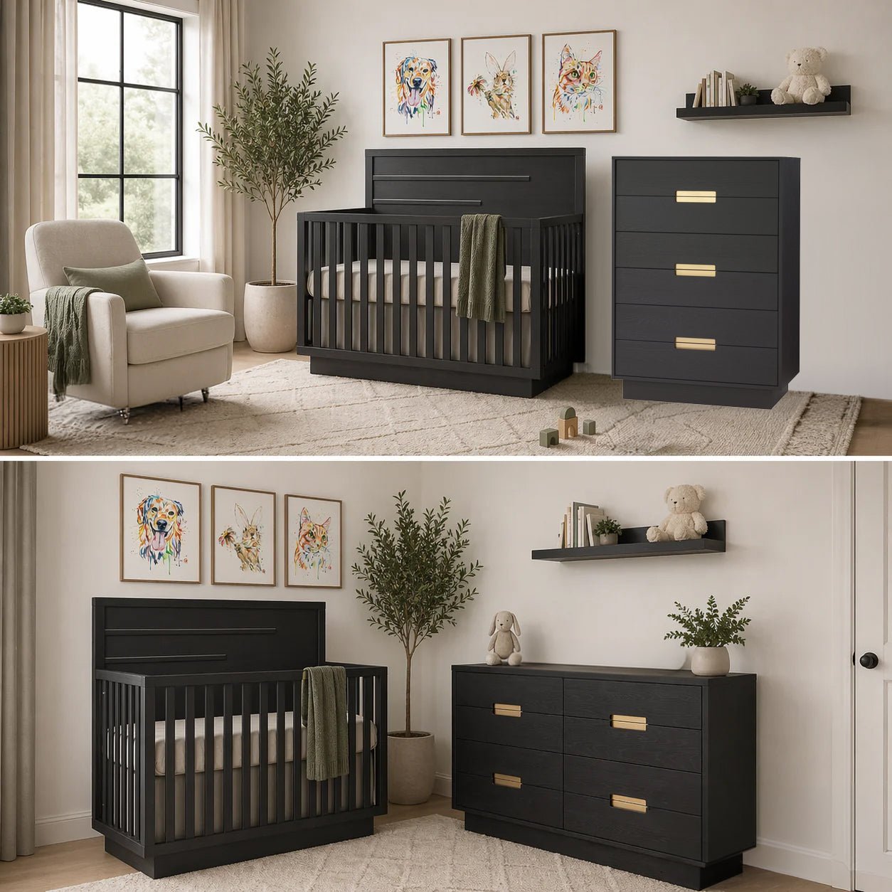 Natart - Como - 4 - in - 1 Convertible Crib molding design and dresser SETs Natart Juvenile - Nursery Furniture Sets - 14004.36-14036.36-SET Tiny Toes in Dreamland