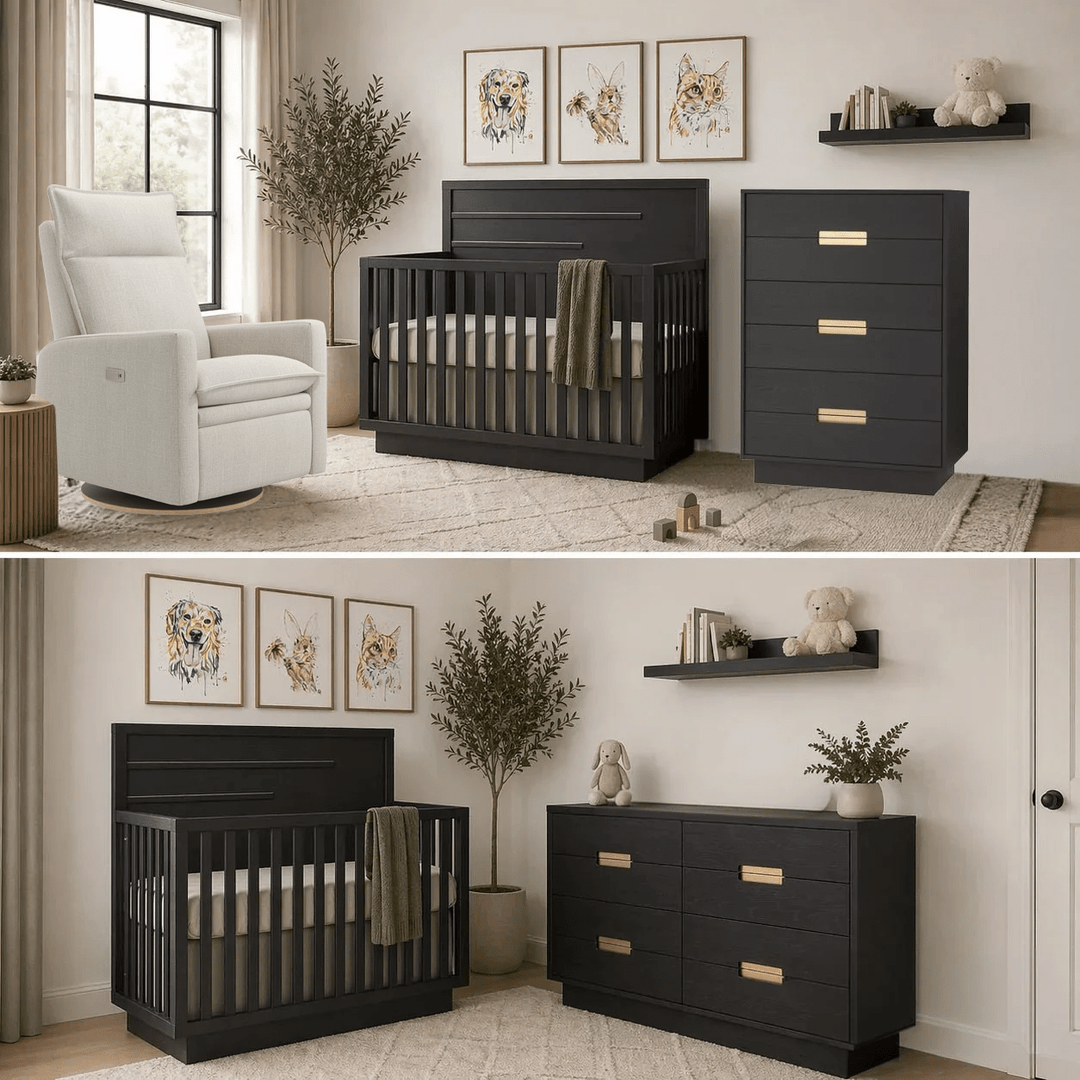 Natart - Como - 4-in-1 Convertible Crib molding design and dresser SETs Natart Juvenile - Nursery Furniture Sets - 14004.36-14036.36-SET Tiny Toes in Dreamland
