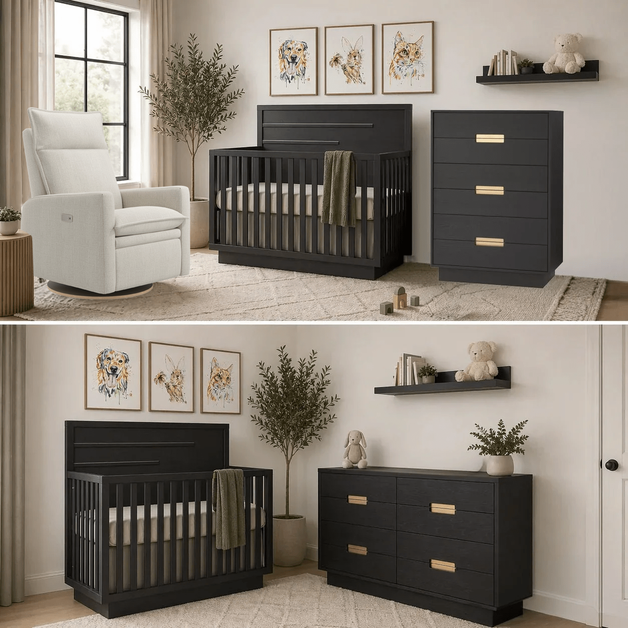 Natart - Como - 4-in-1 Convertible Crib molding design and dresser SETs Natart Juvenile - Nursery Furniture Sets - 14004.36-14036.36-SET Tiny Toes in Dreamland