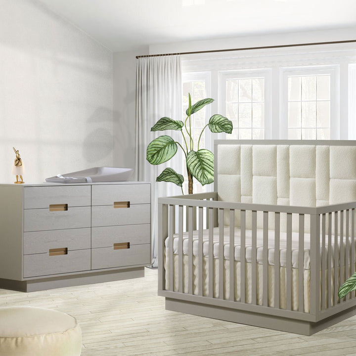 Natart - Como 4 - in - 1 Convertible Crib with Geometric Upholstered Headboard panel - Dove Natart Juvenile - Convertible Crib - 14005P82.34 Tiny Toes in Dreamland