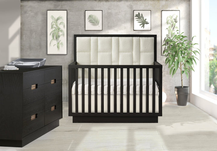 Natart - Como 4 - in - 1 Convertible Crib with Geometric Upholstered Headboard panel - Dusk Natart Juvenile - Convertible Crib - 14005P82.36 Tiny Toes in Dreamland