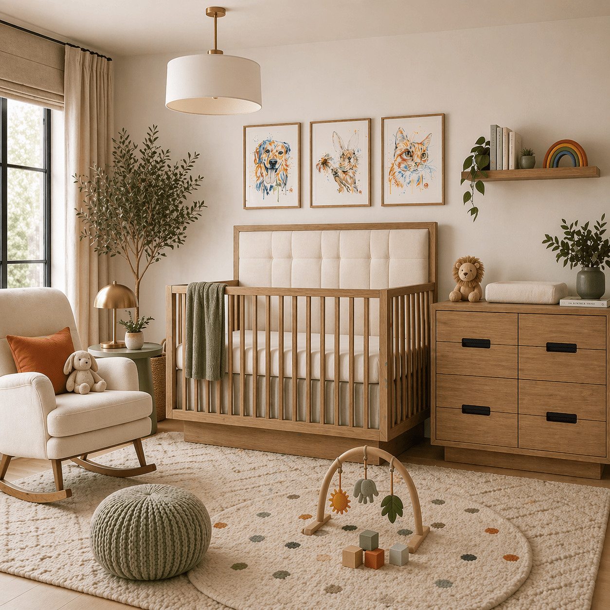 Natart - Como 4 - in - 1 Convertible Crib with Geometric Upholstered Headboard panel - Wheat Natart Juvenile - Convertible Crib - 14005P82.10 Tiny Toes in Dreamland